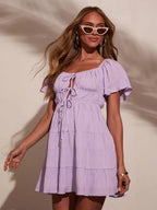 Backless Strapless Tie-up Plaid Mini Dress
