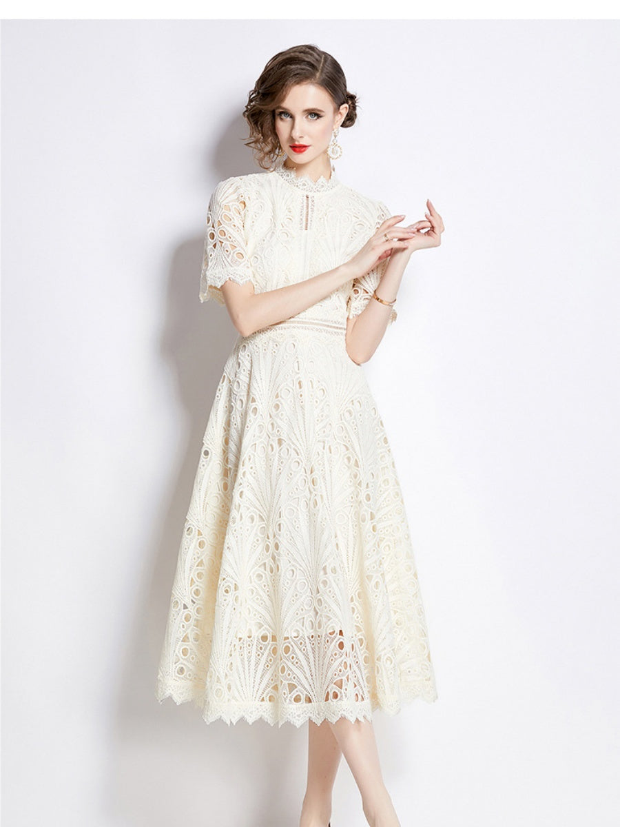 Crocheted Embroidered Lace Midi Dress