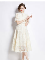 Crocheted Embroidered Lace Midi Dress