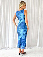 Floral Print Color-blocked Sleeveless Long Dress