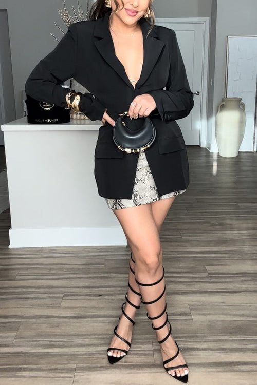 Lapel Button Down Back Cut Out Blazer