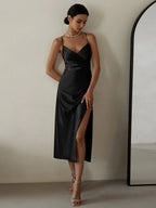 Sexy Backless Slit Halter Midi Dress