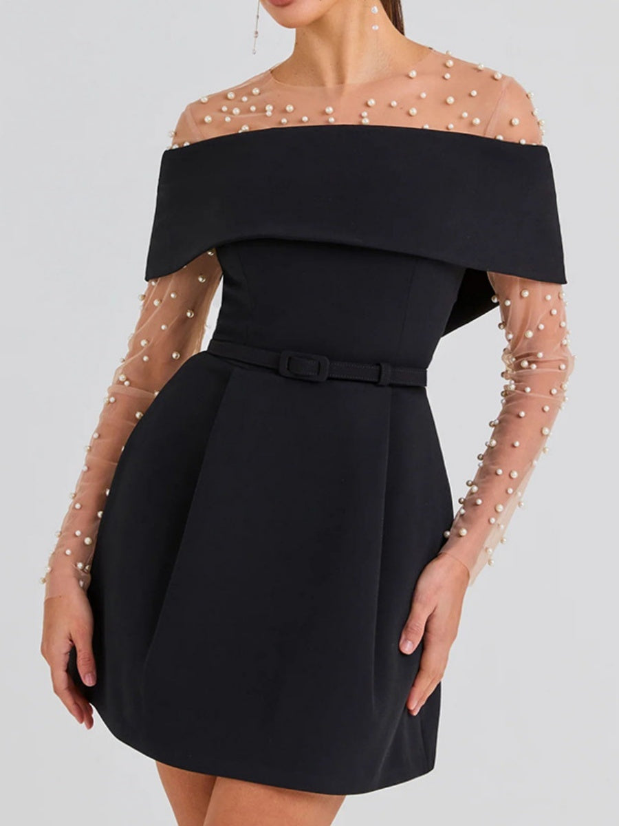 Off Shoulder Belts Formal Dress White Black Mini&Short Dresses
