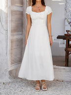Tie-waist Ruched Puff Sleeve Long Dress