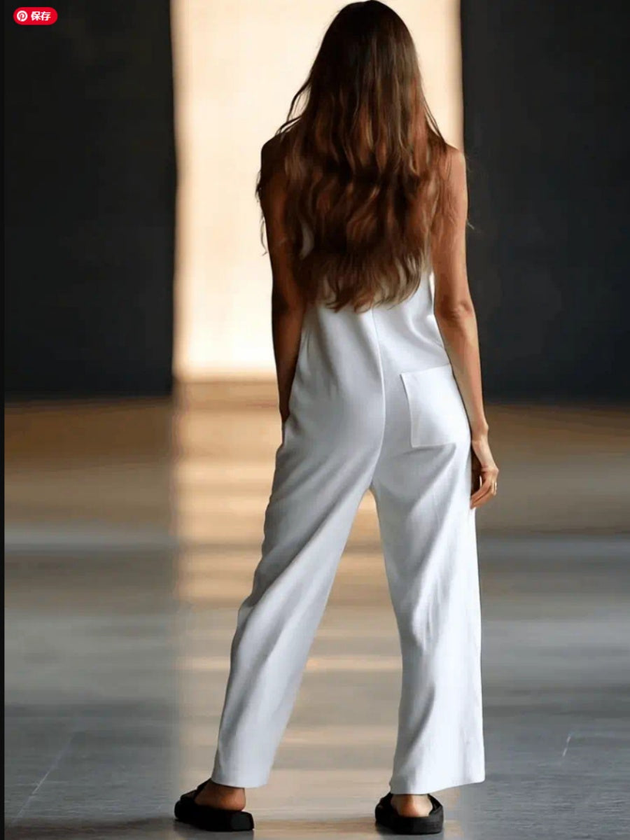 Sleeveless Single-breasted Wide Leg Work Clothes Jumpsuits