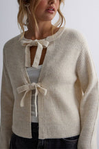 Crewneck Bow Knot Ribbed Knit Sweater