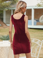 Velvet Slit Square Collar Hip Mini&Short Dresses