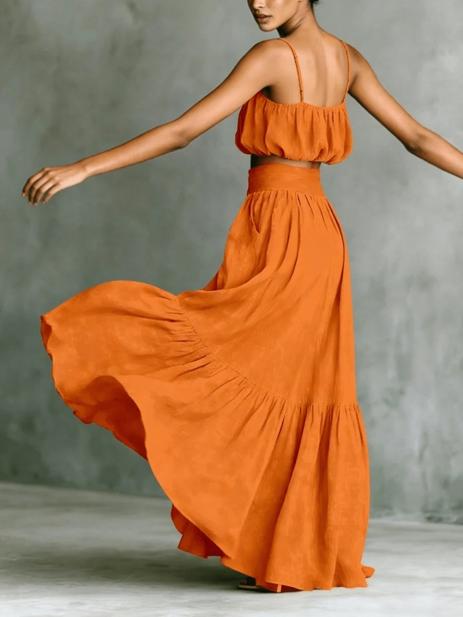 Strapless Loose Cropped High-waisted Midi Skirt Set 2-piece Sets