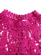 Lace Trim Hollow Short Sleeve Bandage High Waist Wide Leg Jumpsuits