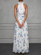 Halter Printed Temperament Waist Parties Maxi Dresses