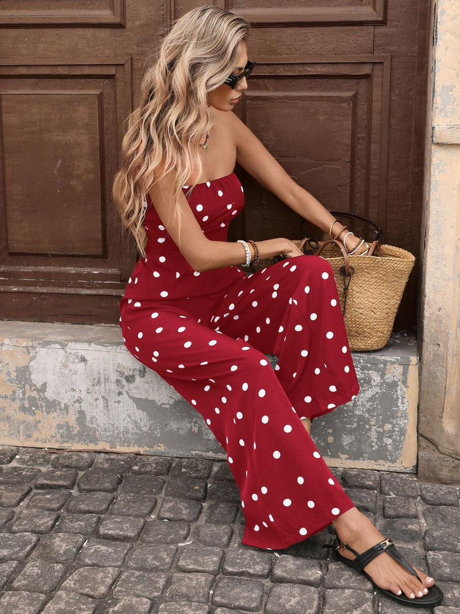 Retro Polka Dots High-waisted Wide-leg Pants Vacation Jumpsuits