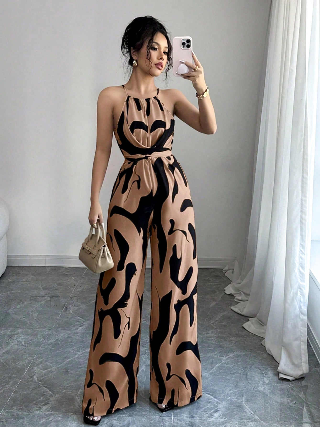 Milk-patterned Halter-neck Jumpsuit