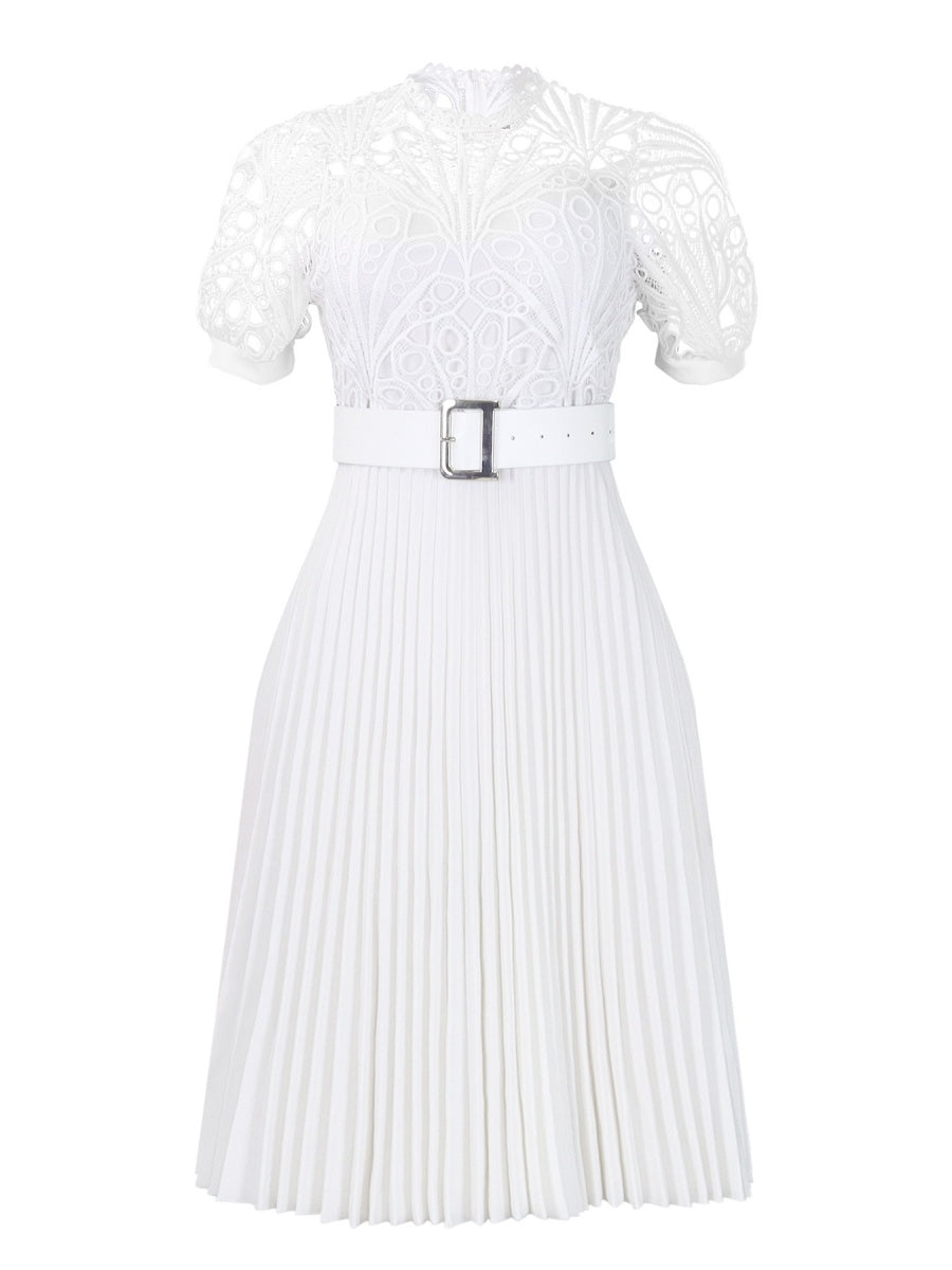 Short Sleeve Trim Lace Belts Mini&Short Dresses