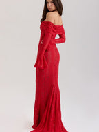 Lace Hollow Off Shoulder Flared Sleeves Hip-hugging Maxi Dresses