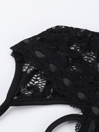 Black Lace Long-sleeved Jumpsuit Shorts