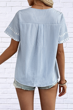 Floral Striped V-Neck Short Sleeve Shirt _ Where Classic Meets Playful