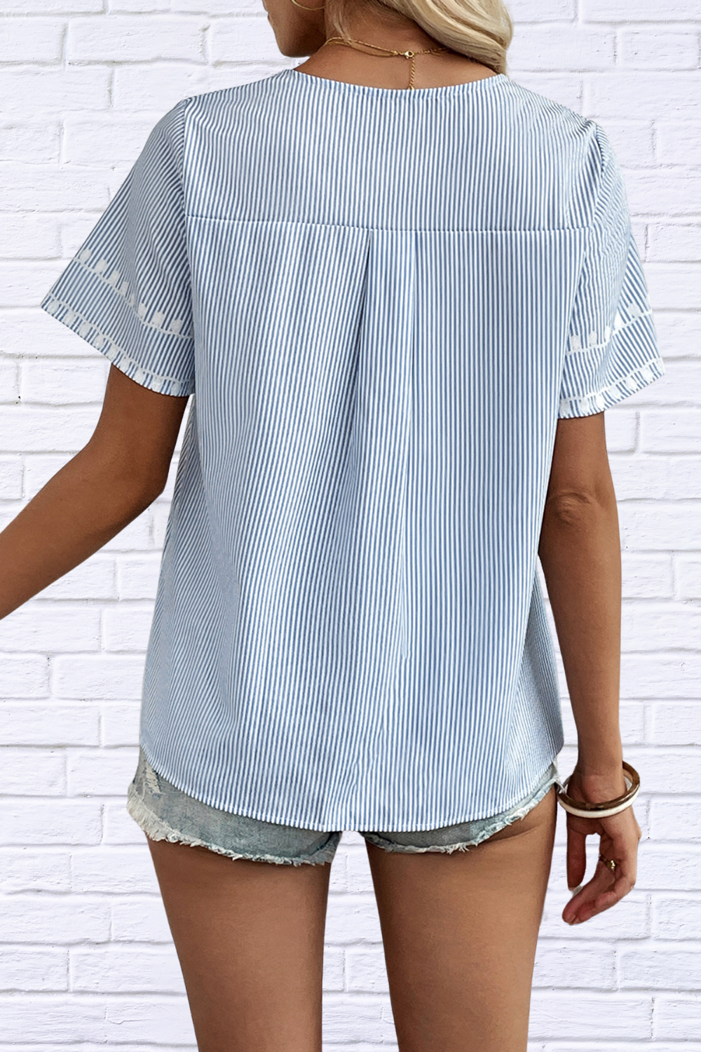 Floral Striped V-Neck Short Sleeve Shirt _ Where Classic Meets Playful
