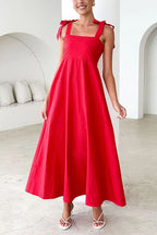 Bow Shoulder Empire Waist Swing Maxi Cami Dress