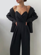 Minimalist Jumpsuit With Suspenders, Cinched Waist, Straight Leg, And Floor-length