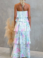 Chiffon Multi-story Halter Printed Vacation Maxi Dresses