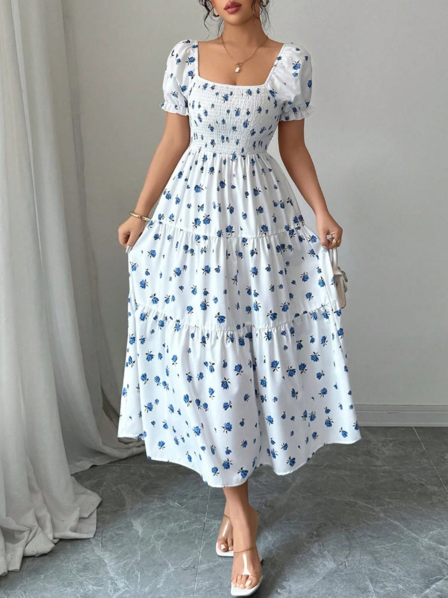 Puff Sleeve Printed Maxi Dresses