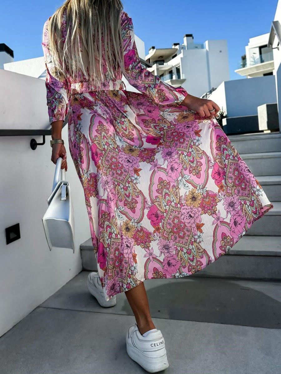 Printed Belts Wrap-up Maxi Dresses
