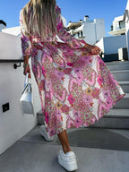 Printed Belts Wrap-up Maxi Dresses