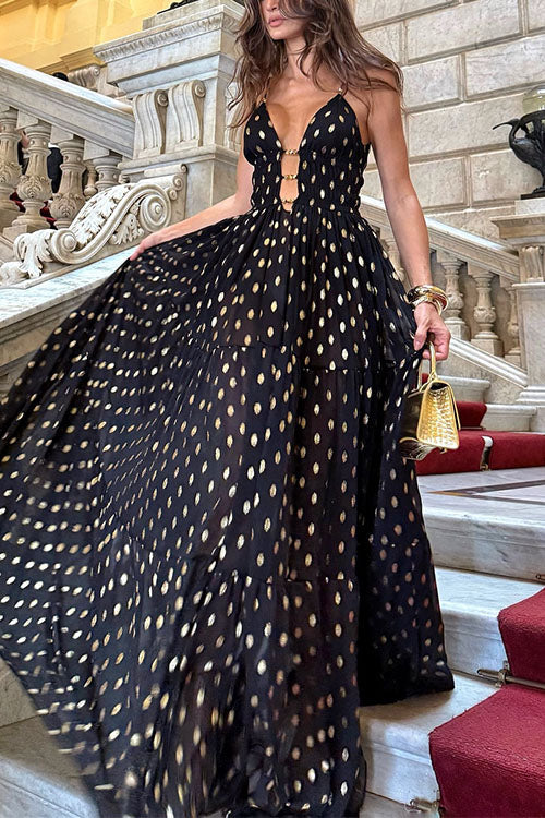 Cut Out Polka Dot Tiered Swing Maxi Cami Dress