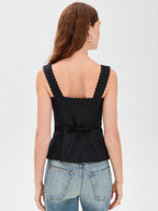 Retro Cotton And Linen Lace Patchwork Button Tank Tops
