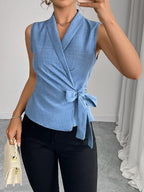 Sky Blue Sleeveless Tank Top With Tie-up Details