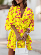 Loose-fit Batwing Sleeves Printed Commuting Mini&Short Dresses