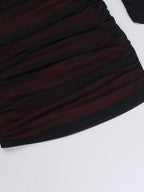 Fitted Mesh Long-Sleeved Bodycon Deep Red Short Dress