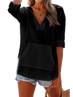 Long-sleeved V-neck Pocket Hoodie