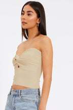 Merlaine Strapless Knotted Knit Crop Top