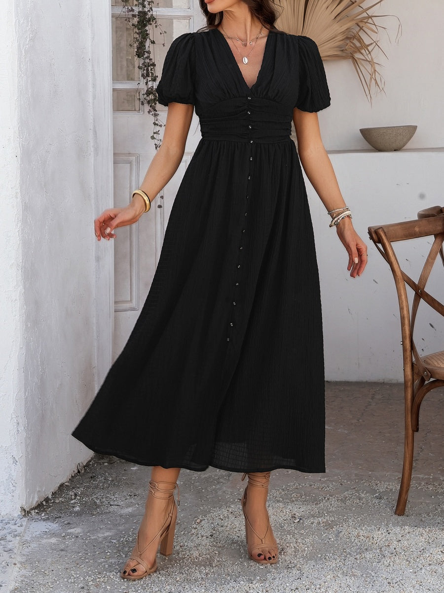 Slit Short Sleeve V-neck Vacation And Leisure Maxi Dresses