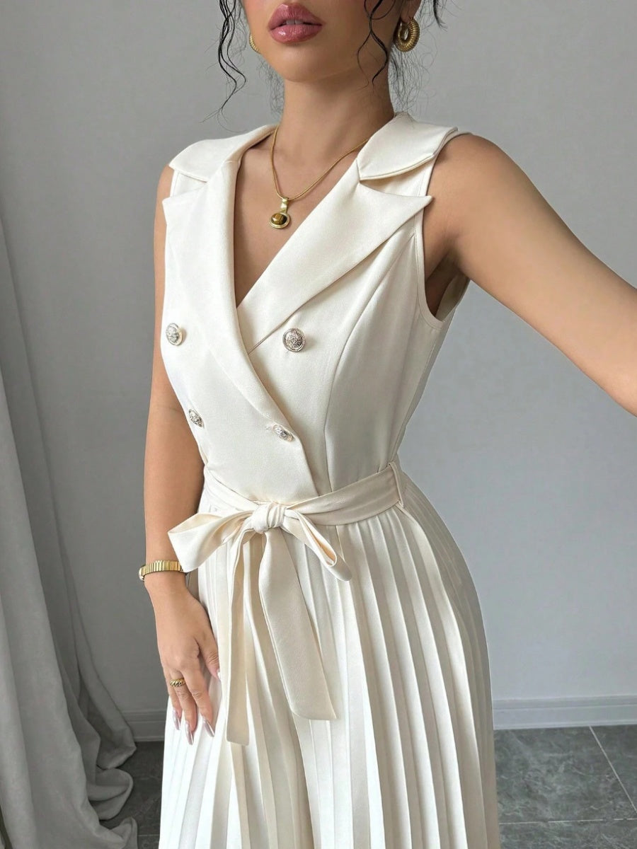 Commuting Suit Collar Pleated Pants Double-breasted Jumpsuits