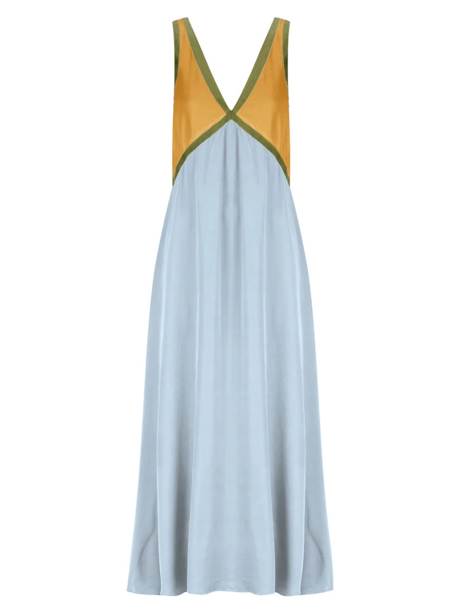 V-neck Sleeveless Color-blocked Maxi Dress