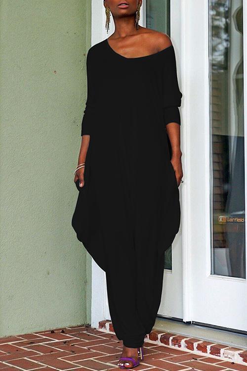 Long Sleeve Wide Leg Pockets Baggy Jumpsuit