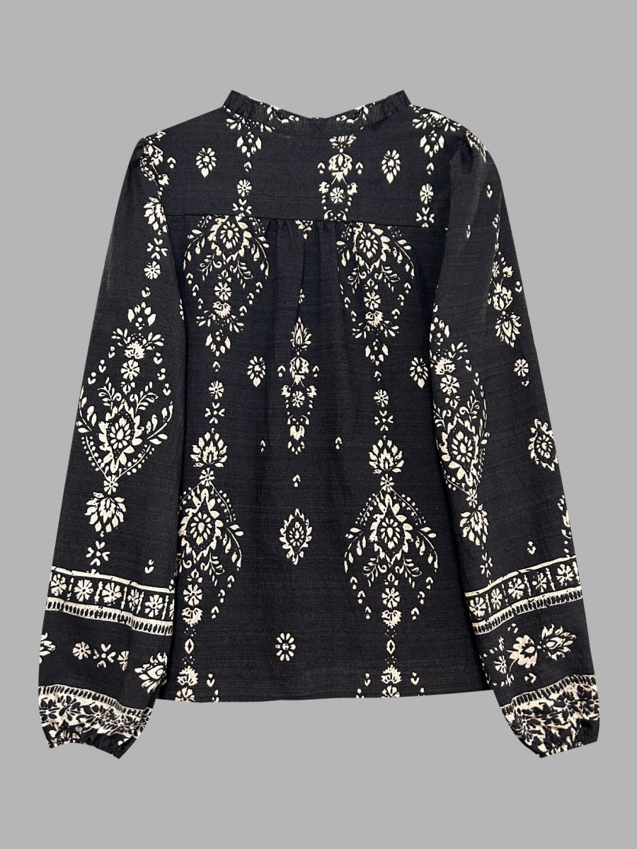 Geometric Print V-neck Long-sleeved Shirt