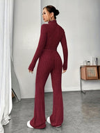 Mock Neck Slim Fit Knitted Two-Piece Set