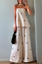 Polka Dot Strapless Top and Wide Leg Palazzo Pants Set