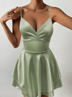 V-neck Camisoles Satin Mini&Short Dresses