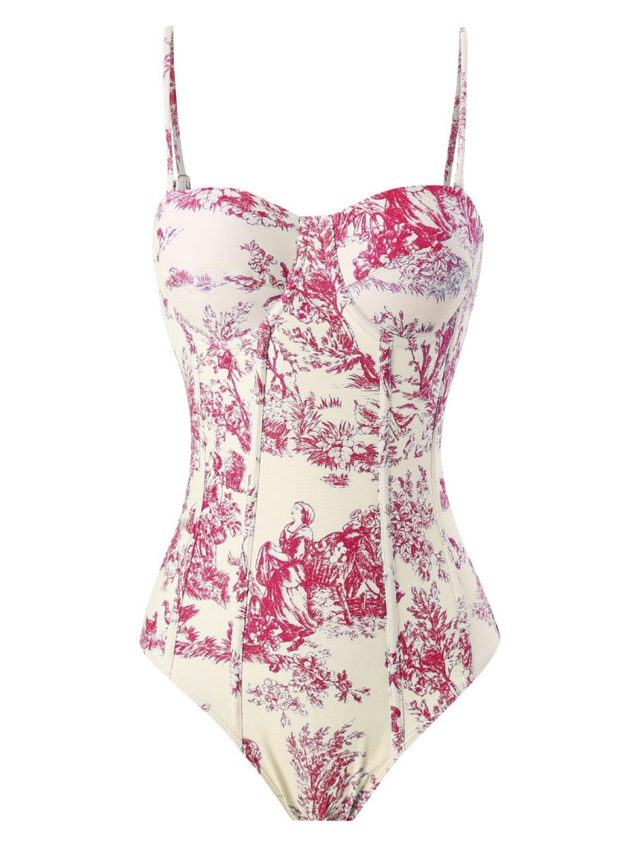 One-piece Swimsuit, Tight-fitting And Slimming, Retro-style Strappy