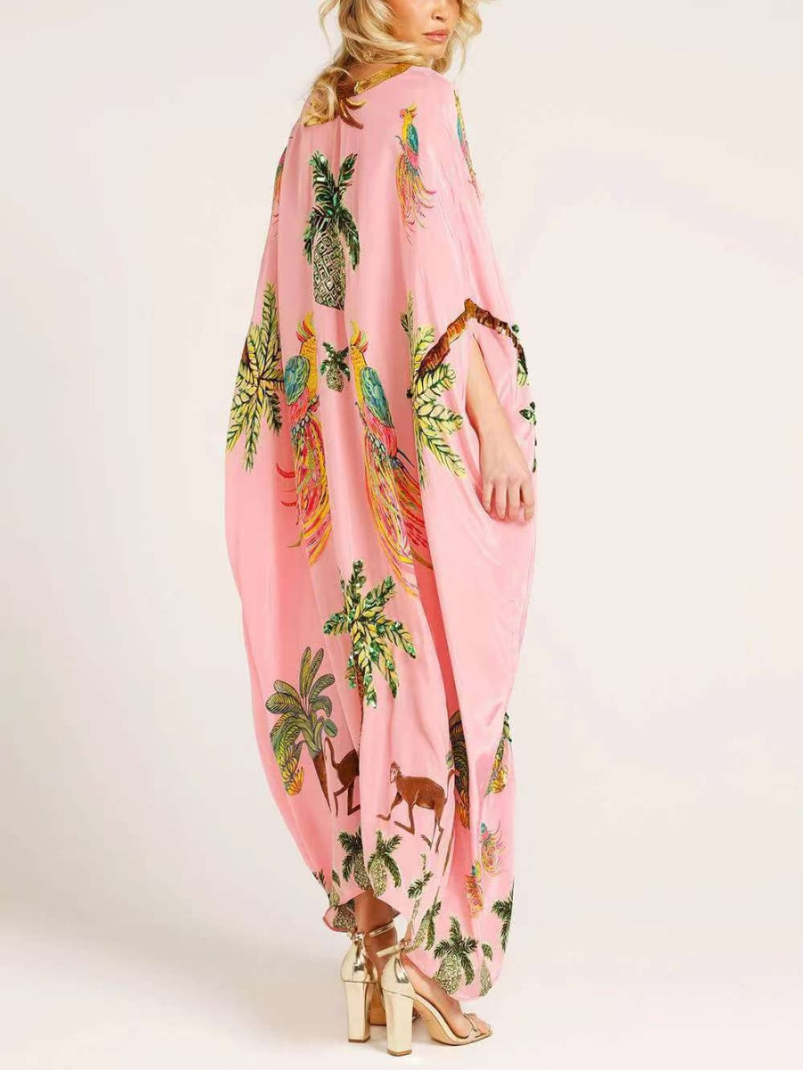 V-neck Floral Print Loose-fitting Long Dress