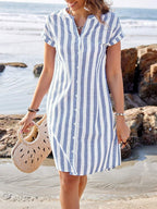 Buttons Stripes Mini&Short Dresses