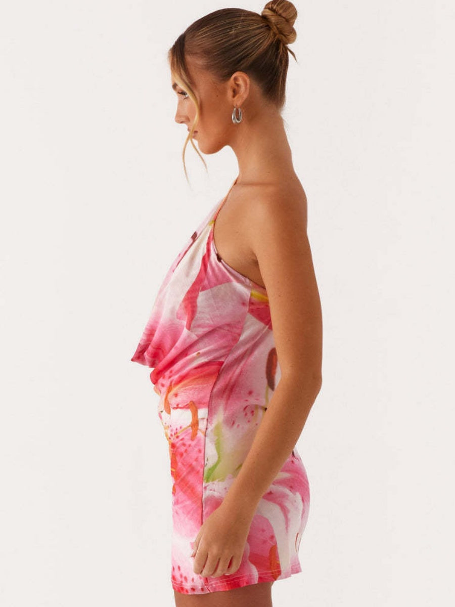 Sexy Print With A Swing Neck And One Shoulder Crossbody Mini&Short Dresses