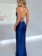 Satin High Slit Backless Camisoles Maxi Dresses