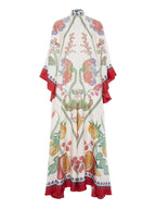 Floral Print Three-quarter Sleeve Stand Collar Long Dress