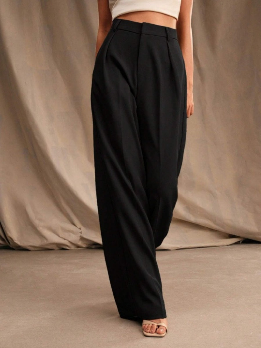 Commuting Loose High-waisted Straight Wide-leg Trousers