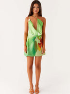 One-shoulder Floral Print Halter Dress With A Flared Neckline